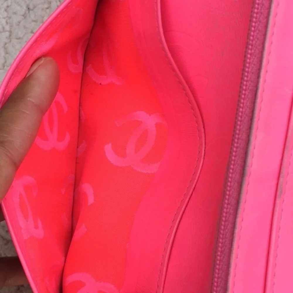 Chanel Black Cambon Quilted Leather Wallet Hot Pink Interior Black CC Classic